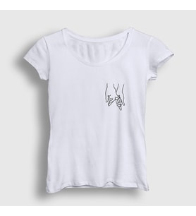 Presmono Kadın Beyaz Hands Valentine's Day Sevgililer Günü T-Shirt 285008tt (Beyaz)
