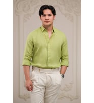 Regular Fit Gizli Düğmeli Yaka %100 Linen Ham Keten Gömlek