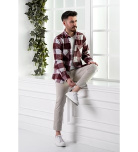 DORSS SLİMFİT ÇİFT CEPLİ EKOSELİ ERKEK ODUNCU GÖMLEK (Bordo)