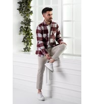 DORSS SLİMFİT ÇİFT CEPLİ EKOSELİ ERKEK ODUNCU GÖMLEK (Bordo)