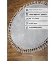 Comfort Oval Overloklu Peluş Halı Gri (Gri-Gümüş)