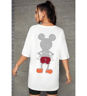 Unisex Mause  Baskılı T-shirt (Beyaz)