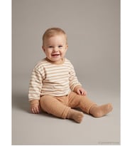 LCW baby Kahverengi Bisiklet Yaka Çizgili Erkek Bebek Sweatshirt Ve Pantolon