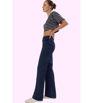 Kadın Yüksek Bel Geniş Paça Bootcut Pantolon Pamuklu Günlük Kullanım Yaz Aylarının Vazgeçilmezi (Lacivert)