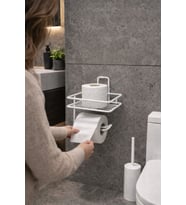 Beyaz Güçlü Yapışkanlı Raflı Tuvalet Kağıtlığı - Delme Gerektirmez, Banyo Düzenleyici