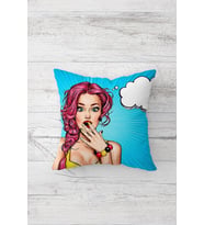 Pop Art Girl Çift Tarafı Baskılı Gizli Fermuarlı Yastık Kılıfı Kırlent Koltuk Yastık Kılıfı (Mavi)
