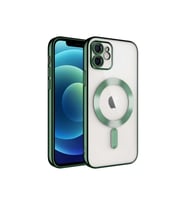 Apple iPhone 12 Pro Uyumlu Kılıf Kamera Korumalı M-safe Wireless Şarj Özellikli Zore Demre Kapak (Koyu Yeşil)