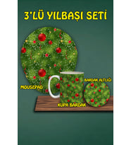 Yılbaşı Temalı 3'lü Mousepad Kupa ve Bardak Altlığı Seti
