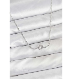 Pirinç Gümüş Renk Düğüm Kalp Model Kadın Kolye 5886 - SSSSSS9326-1402