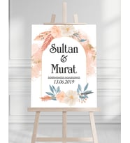 Söz Nişan Düğün İçin 50x70 Karşılama Panosu - Pastel Çiçek Tasarımlı 001