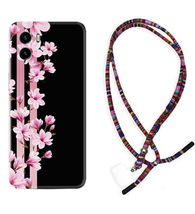 Vivo Y15S Y32 Y33S Y51 Y53S Kılıf Boyun Asklı Rasta Silikon Pink Flowers 3 1393