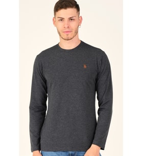 T8588 DEWBERRY BİSİKLET YAKA UZUN KOL T-SHIRT-GRİ ANTRASİT