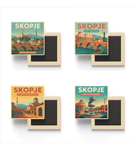 Üsküp Kuzey Makedonya - 4 adet - 9x9 cm Buzdolap Magneti