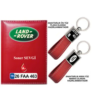 Plakanıza Özel Land Rover Logolu Kırmızı Ruhsat Kabı ve Anahtarlık