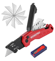 WORKPRO WP211026 Katlanır Çok Amaçlı Profesyonel Rötuş Maket Bıçağı + 14 Adet Yedek Bıçak