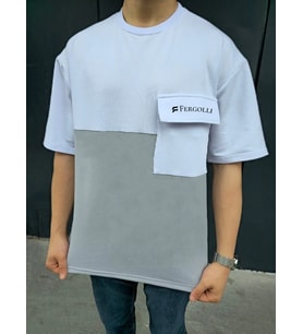 ERKEK Tişört Torba Cepli Parçalı Kısa Kol T-Shirt - Gri