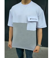 ERKEK Tişört Torba Cepli Parçalı Kısa Kol T-Shirt - Gri