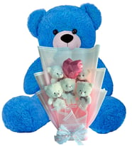 Premium 90 cm Peluş Ayı ve Kalp Balonlu Romantik Pembe Peluş Ayıcık Buketi (Koyu Mavi)