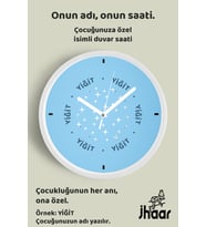 İsme Özel Soyut Yıldızlı Çocuk Odası Duvar Saati Orta Boy 30 cm Beyaz Camlı Sessiz