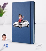 BK Gift Kişiye Özel Plakalı Erkek Seat Leon Karikatürlü Lacivert Termo Deri Defter 16x24cm Model 1