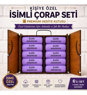 Kadınlara Özel Kişiye Özel İsimli 6’lı Bambu Çorap Seti – Premium Ahşap Kutulu Hediye