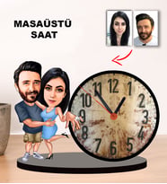 KARİKATÜR ÇİFT, SEVGİLİ, EVLİ, EŞE HEDİYE, SEVGİLİYE HEDİYE MASAÜSTÜ SAAT 5