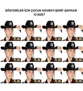 Kovboy Şerif Şapkası Siyah 12 Adet - Kostüm, Parti ve Gösteri Şapkası