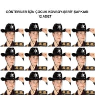 Kovboy Şerif Şapkası Siyah 12 Adet - Kostüm, Parti ve Gösteri Şapkası