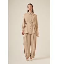 FTZ Women Kadın Şifon Detay Pantolonlu Takım Beige 31314