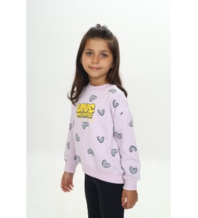 Toontoy Kız Çocuk Love Kalp Baskılı Sweatshirt (Açık Lila)