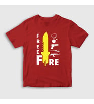 Presmono Unisex Çocuk Kırmızı Knife Free Fire T-Shirt 232791tt (Kırmızı)