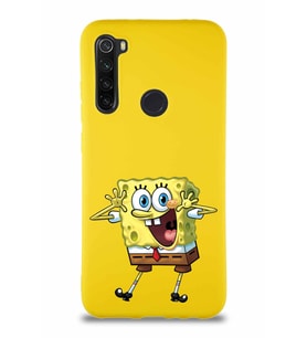 Xiaomi Redmi Note 8 Soft Premier Kapak Sünger Bob Tasarımlı Silikon Kılıf - Sarı (Şeffaf)