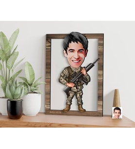BK Gift Kişiye Özel Asker Karikatürlü 3D Ahşap Tablo, Sevgiliye Hediye, Arkadaşa Hediye, Yıl Dönümü Hediyesi, Doğum Günü Hediyesi-3