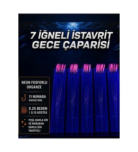 5 Adet - 11 Numara Kırmızı İğne Pembe Simli - 7 İğneli İstavrit Gece Çaparisi 0.25 Beden 0.15 Köstek