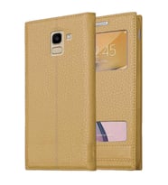 Samsung Galaxy J6 J600 Uyumlu Pencereli Kapaklı Magnum Kılıf (Gold)