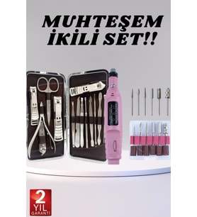 Elektrikli Manikür Pedikür Seti İkili Set 12 Parça Tırnak Bakımı Törpü Protez Çıkarma - Lisinya