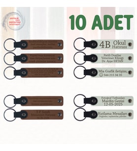 A Kahve & Beyaz, Birlikte Geçen Güzel Günler İçin, 10’lu Set, Kişiye Özel Yazılı Deri Anahtarlık