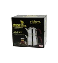 FİLİNTA AİLE BOY ÇELİK ÇAYDANLIK SETİ ÇİFT KAPAKLI RENKLİ BAKALİT KULP ÜST DEMLİK: 1.5LT - ALT SULUK: 3LT KENDİNDEN SÜZGEÇLİ (5343)