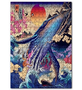 Cakapuzzle Dev Balina Ahtapot Kırlangıçlar ve Dalgalar Puzzle Yapboz MDF (Ahşap) (120 Parça)