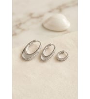 Gümüş Renk Oval Halka Model Zirkon Taşlı 3 lü Küpe Set