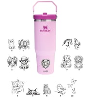 Kişiye Özel Stanley The Iceflow Flip Straw Pipetli Termos 0,89 L Özel Isimli & Fotoğraflı (Pembe)