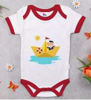 BK Kids Sevimli Kaptan Tasarımlı Kırmızı Bebek Body Zıbın-1
