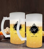 BK Gift Kişiye Özel Baş Harf İsim Tasarımlı 2’li Buzlu Cam Bira Bardağı 50cl-9 (Beyaz)