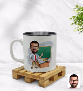BK Gift Kişiye Özel Erkek Öğretmen Karikatürlü İçi Siyah Renkli Kupa Bardak Model 1
