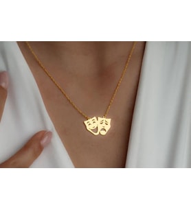 Gülen ve Ağlayan Surat Tiyatro Maske Kolye 925K Gümüş (Gold)