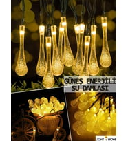 Güneş Enerjili Işıklar 50 Led 7 Metre Kristal Su Damlası Işıklar, 8 Aydınlatma Modu ile, Bahçe Düğün Parti Dekor için Su Geçirmez Güneş Enerjili Veranda Işıkları  (Gün Işığı-Sarı))