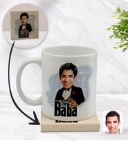 BK Gift Kişiye Özel Baba Godfather Karikatürlü Beyaz Kupa Bardak ve Ahşap Bardak Altlığı Hediye Seti - Model 4