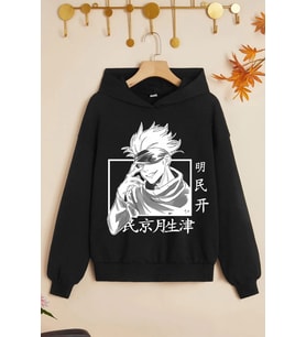 Çocuk Jujutsu Kaisen Baskılı Sweatshirt (Siyah)