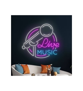 Live MUSIC Yazılı ve Şekilli Neon Tabela
