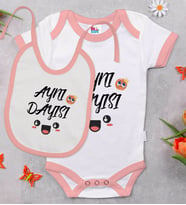 BK Kids Aynı Dayısı Tasarımlı Pembe Bebek Body Zıbın ve Mama Önlüğü Hediye Seti-1